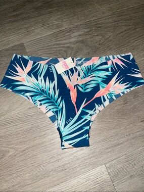 PINK Tropical Leaf Hipster Bikini Bottoms - Navy, Teal & Coral